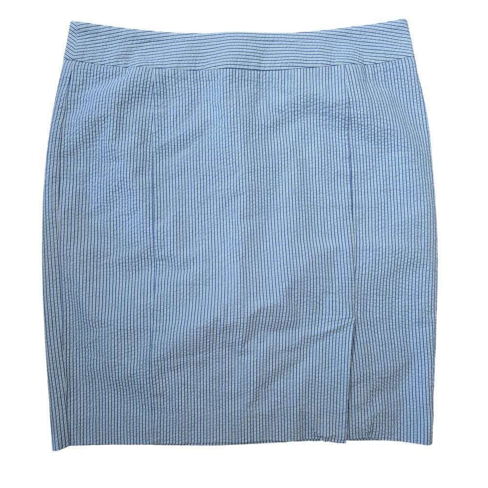 Lands' End Blue White Seersucker Striped Pencil Skirt Petite 16P Cotton Slit